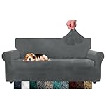 CHELZEN Velvet Couch Covers 3 Seater Thick Stretch Sofa Covers for Dogs Pets Non-Slip Sofa Slipcover Washable Furniture Protector for Living Room (3 Seater, Gray)
