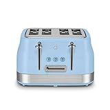 Swan ST19029BLU Retro 4 Slice Toaster, 7 Browning Levels, Removable Crumb Trays, Defrost, Reheat and Cancel Functions, Hidden Cord Storage, Non-Slip Feet, 1860W, Blue and Stainless Steel