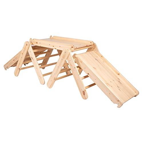 MEOWBABY Andamio de escalada interior para niños con tobogán y juego de pared de escalada natural