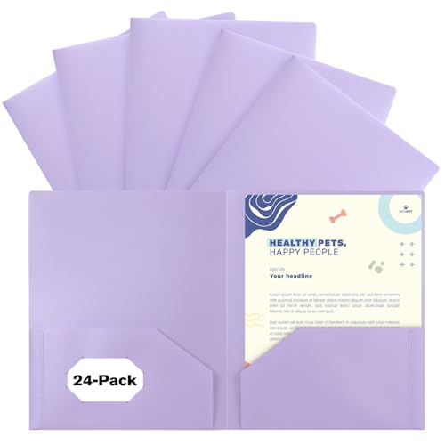 EEHZTSI 24-Pack Plastic Folders with Pockets,2-Pocket Pastel Folders Holds US Letter Size Paper for School/Office/Home, Purple