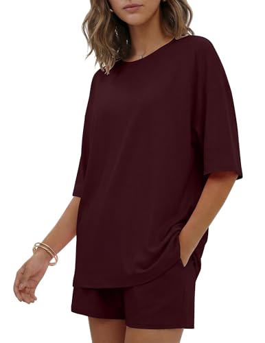 Image of Ekouaer Women's Two Piece Lounge Set Oversized Boxy T-shirt Casual Short Sets Summer Travel Matching Set 2026 Fashion