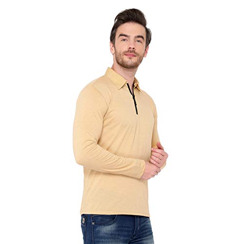 Image of Men's Cotton Blend Full Sleeve Zip Neck Polo T-Shirt (Pack of 1)