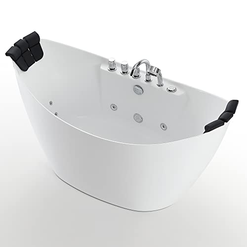Whirlpool Bathtub 67 in. Acrylic Freestanding Bath Tub Hydromassage Gracefully Oval Shaped 8 Water Jets Soaking SPA, Double-Ended Massage Bathtubs with 2 Black Pillows , White Whirlpool Bathtub 67 in. Acrylic Freestanding Bath Tub Hydromassage Gracefully Oval Shaped 8 Water Jets Soaking SPA, Double-Ended Massage Bathtubs with 2 Black Pillows , White