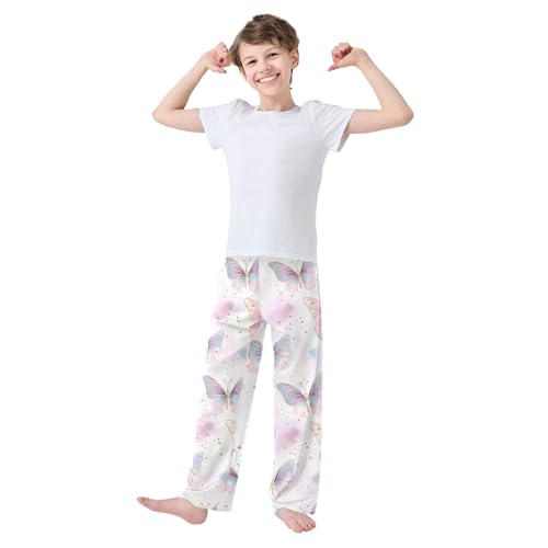 Butterfly Long Pajama Pants Elastic Waist PJ Bottoms with Pockets S A1112213
