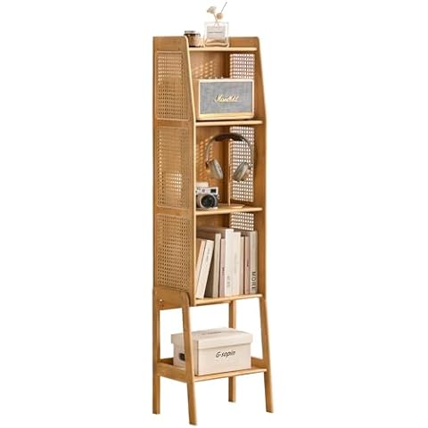 Welnow Modern End Table, Bamboo Rattan Nightstand with 3 Tier Storage Space Open Shelf Side Table Cabinet Bedside Table Practical Sofa Side Table for Bedroom, Living Room, Wood, Large Cover