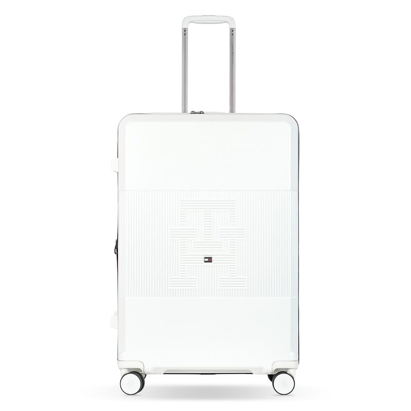 Image of Tommy Hilfiger Large Luggage Patrick - Off White | Check-in Trolley Bag with TSA Lock | 360 Spinner Wheels | Telescopic Handle | Hardshell Polycarbonate Suitcase |Water Resistance | 116L Capacity