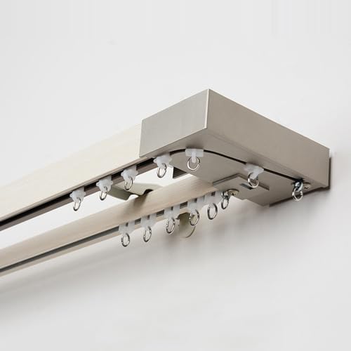 Heavy-Duty Double Rod Curtain Track - Wall-Mounted Room Divider with Roller, Includes Hardware & End Cap for Home & Office Décor, Durable & Stylish Solution