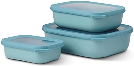 Mepal  Multi Bowl Cirqula 3-Piece Set  Food Storage Container with Lid - Suitable as Airtight Storage Box for Fridge & Freezer, Microwave Container & Servable Dish - 500, 1000, 2000ml - Nordic Green