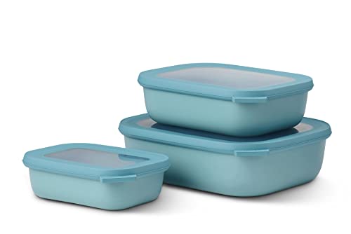 Mepal - Cirqula Multischüssel Set 3-teilig rechteckig Nordic green - 500, 1000, 2000 ml - Verwendbar als Vorratdose, Kühlschrankdose, Gefrierdose, Mikrowellegeschirr & Servierschale mit Deckel Cover