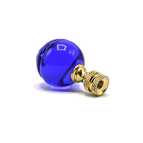 ECUDIS 2 Pack Blue Glass Ball Lamp Finial in Solid Brass Finish, 2" Tall
