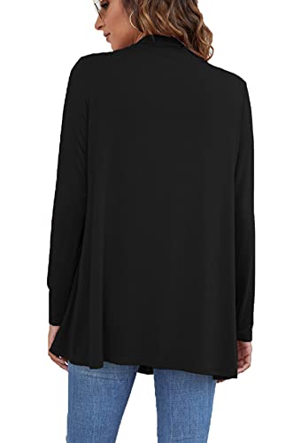 Ladlop Women's Casual Lightweight Cardigans Long Sleeve Soft Drape Open Front Summer Cardigan Dusters (Black, Xl) #TOP5