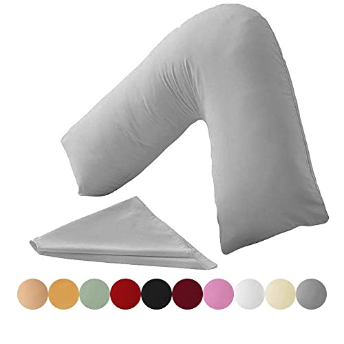 KANAK V Shaped Pillowcase Grey,Plain Polycotton Back & Neck Support V Pillow case cover
