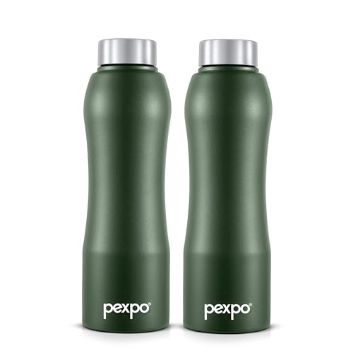 Go24 pexpo Bistro ISI Certified Stainless Steel Fridge/Sports Water Bottle 750ml, Military Green, Pack of 2| Single Wall |Leakproof Water Bottle for Home, Office, Gym, School, Yoga, Trekking