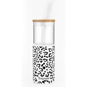 Tronco 28 oz Glass Tumbler with Lids and Straw, Reusable Iced Coffee Cup & Smoothie Cup with Bamboo Lid, Silicone Sleeve, Dishwasher Safe, BPA-Free Borosilicate Glass, 1 Pack Amber 28 Ounces