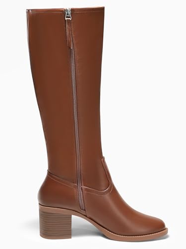 Coutgo Womens Knee High Boots Low Chunky Heel Round Toe Tall Boots Side Zipper Fall Dress Shoes4