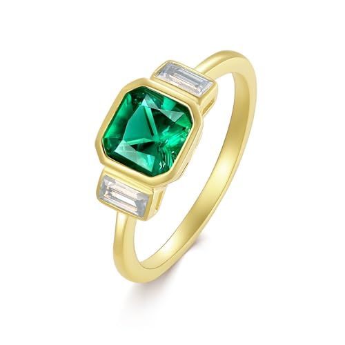 AFFY Solitaire Engagement Ring, 6X6MM Asscher Shape Zambian Emerald Lab Grown Gemstone & Created Moissanite Wedding Rings for Her In 14K Gold Over Sterling Silver (1.10 Cttw)3