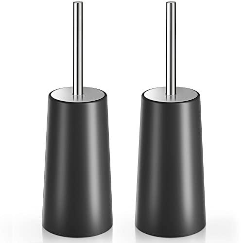 IXO Escobilla de Inodoro y Soporte, Paquete de 2 cepillos de Inodoro con Mango Largo de Acero Inoxidable 304, Cepillo de Inodoro para baño, ergonómico, Elegante, Duradero (Negro)
