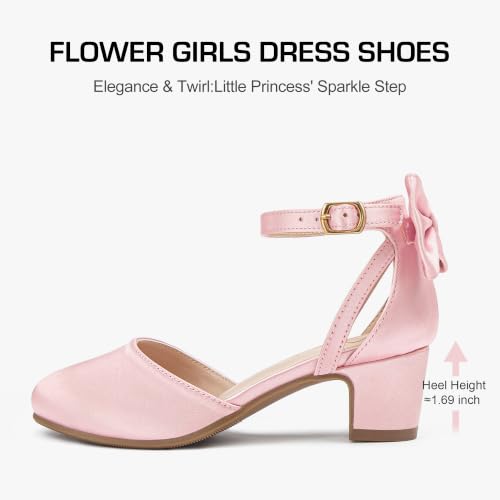 Image of Girls Heels Dress Shoes Flower Girl Pumps with Cute Bow Closed Toe | Princess Shoes,High Heels,Chunky Heel,Adjustable Buckles,Toddler,Little Girl,Big Kid,Wedding,Birthday Party,Formal,Pageant