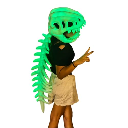 ZBH1985 Glow in The Dark Dinosaur Skeleton Hat for Adults 3D Luminous Plush Hats with Dinosaur Voice