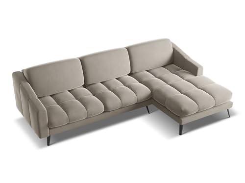 Nalu 3-Sitzer Ecksofa L-Form rechts in Grau - Sofa mit Ottomane aus Samt, modernes Design für Wohnzimmer 264x160x80 cm, bis 550 kg belastbar – Bild 6