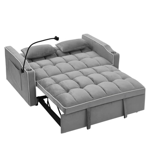 Wiis' Idea Convertible Sofa Bed,3-In-1 Velvet Sleeper Couch Pull-Out Bed,55'' Loveseat Sleeper Sofa Bed With Adjustable Backrest With 2 Pillows And Storage Bag & Usb Port And Swivel Phone Stand,Gray thumb #6