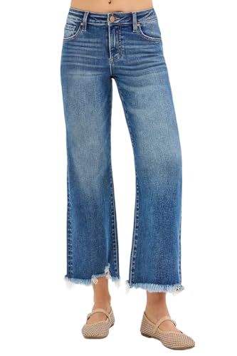 Dreamkue-Risen Women's High Rise Cropped Straight Leg Jeans