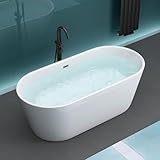 Mai & Mai Freistehende Badewanne Acryl 170x80cm Oval Standbadewanne Weiß inkl. Push-Open Ablaufgarnitur V520OA