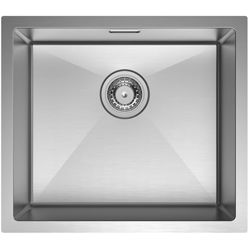 CECIPA Fregadero de cocina de 50 x 44 cm, de acero inoxidable 304, rectangular, para armarios inferiores a partir de 50 cm de ancho, incluye sifón, 1 fregadero de acero inoxidable