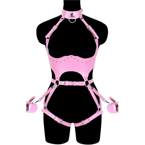 Image of Women Punk PU Leather Body Waist Belt Bodysuit Bondage Body Harness Belt Lingerie Leg Garter BDSM