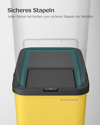 SONGMICS Mülleimer Küche, 4er Set Abfalleimer, Mülleimer stapelbar, je 20 L, Mülltrennsystem, Klappdeckel, mit Aufklebern, Aufbewahrungsbox, gelb, blau, beige und grün LTB760Q01