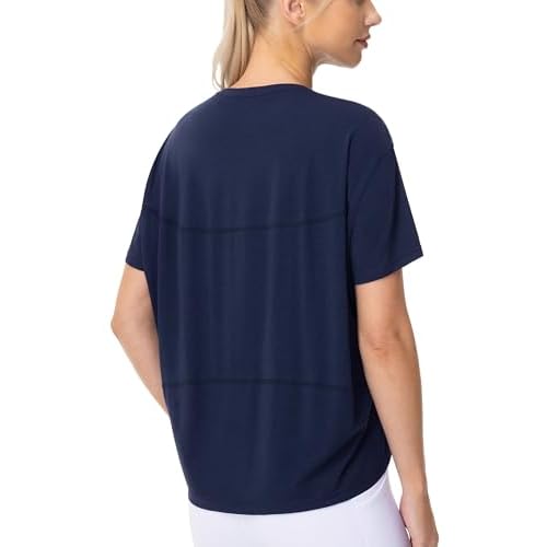 THE GYM PEOPLE Women's Short Sleeve Workout T-Shirts Back Loose Fit Running Yoga Tee Tops Small Navy Blue