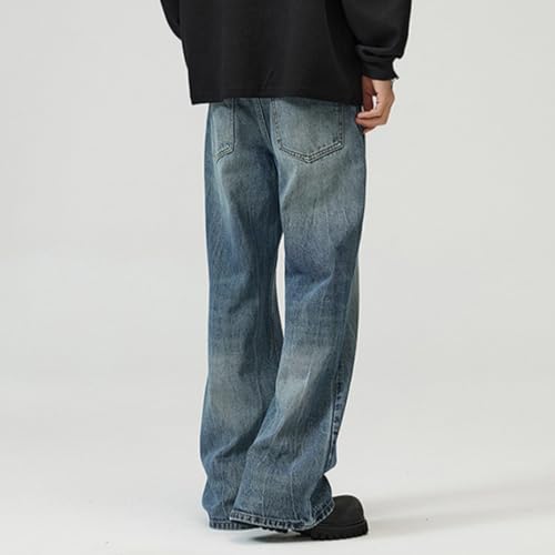 Mens Hip Hop Straight Leg Jeans Vintage Washed Loose Fit Skater Flared Denim Pants3