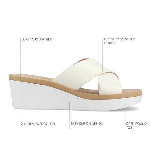 Journee Womens cushioned footbed Faux Leather Sandals Wedge Sandals Biara Crossover Straps Open Toe3