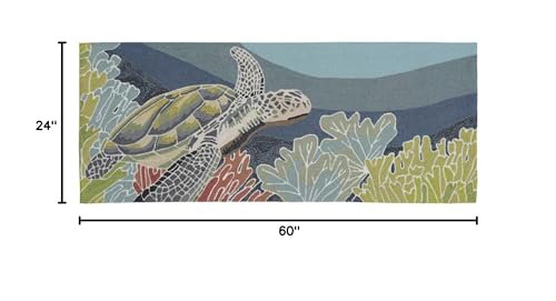 Liora Manne RAVELLA Indoor/Outdoor Hand Tufted Synthetic Blend Durable Area Rug - Contemporary Coastal Turtle Decorative (Akumal Ocean) (2' x 5') - Image 2
