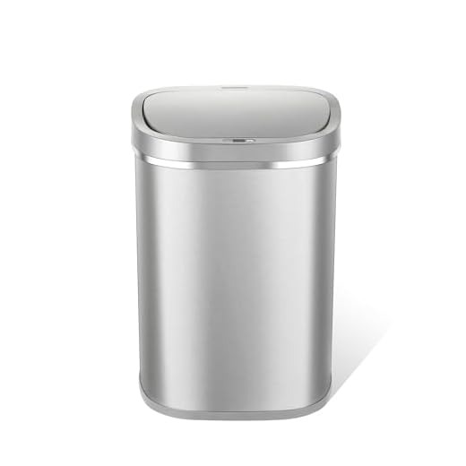 Ninestars DZT-80-35 Automatic Touchless Infrared Motion Sensor Trash Can, 21 Gal 80L, Heavy Duty Stainless Steel Base (Oval, Silver/Brush Lid) Trashcan, SS