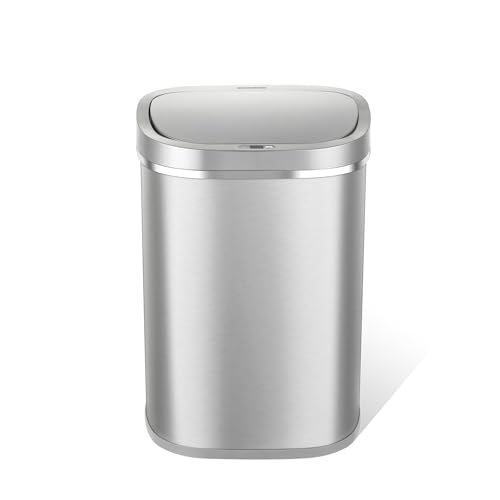 Ninestars DZT-80-35 Deluxe Automatic Touchless Infrared Motion Sensor Trash Can, 21 Gal 80L, Heavy Duty Stainless Steel Base (Oval, Silver/Brush Lid) Trashcan, Ss by Ninestars - Used condition - US$123.34