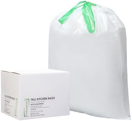 TYPLASTICS Tall Kitchen Drawstring Trash Bags 13 Gallon (200 Coun...