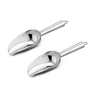 Eisschaufel, 2 Stück Futterschaufel, Abwiegeschaufel, Teeschaufel, Mehlschaufel, Sackschaufel, Nicht magnetischer Edelstahl Schaufel für Bar, Küchen, Büfett und Party, Silber