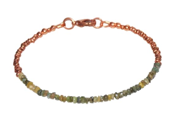 Tourmaline verte 3mm bracelet cadeau idéal unisexe avec fermoir or rose LKBEADS