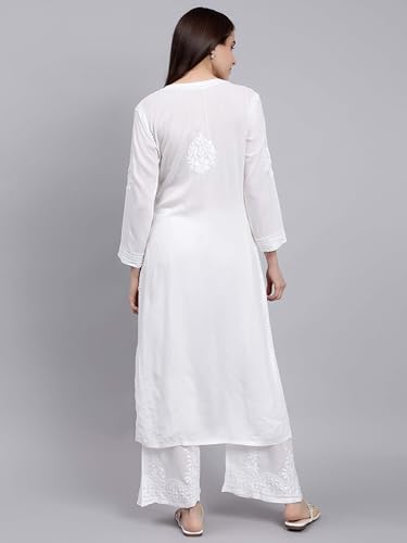 Image of Seva Chikan Hand Embroidered Lucknowi Chikankari Modal Kurta and Palazzo Set SCL8023