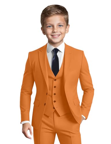 Black Suits for Boys Dresswear Ring Bearer Outfit Kids Wedding Dress Clothes Boys Tuxedo Suit Orange 5Pc Size 4