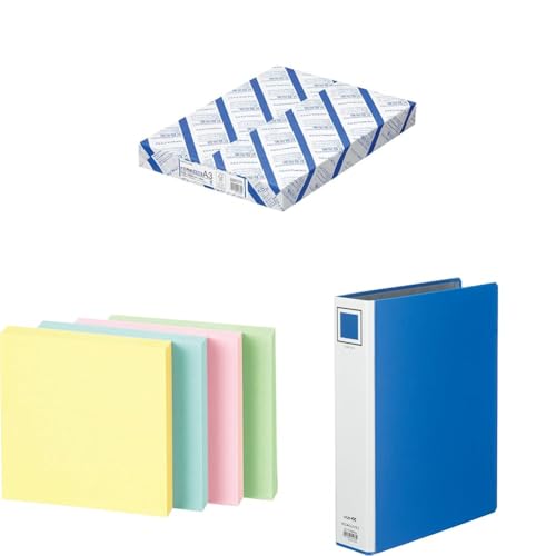 【セット買い】コクヨ(KOKUYO) コピー用紙 A3 紙厚0.09mm 500枚 FSC認証 KB-38N + コクヨ 付箋 超徳用 ふせん 75mm×75mm 100枚×10冊入 4色ミックス K2メ-7575 + コクヨ ファイル チューブファイル