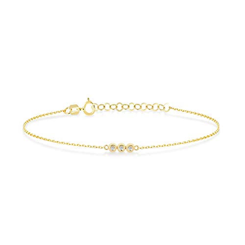 GELIN Diamond Three Bezel-Set Solitaire Bracelet in 14k Solid Gold for Women