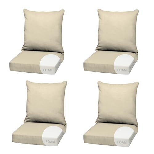 Image of Arden Outdoor Deep Seat Cushion Set, Foam, 4-Pack, 22x24, Tan | Sofa, Couch, Conversation Set, Premium High-Density Foam, Never Flattens, Mold and Mildew Resistant