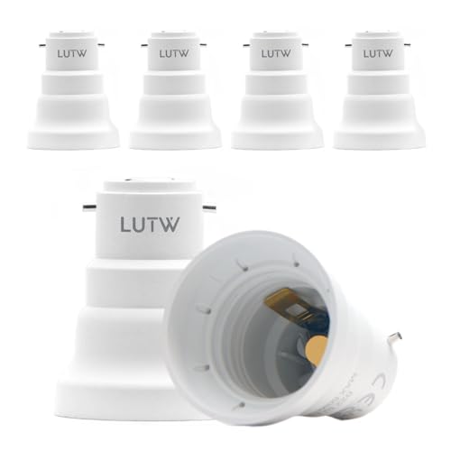 LUTW B22 to E27 Lamp Socket Adapter, Socket Converter, Light Bulb Converter Holder Bayonet to Screw Edison, Lamp Base Adaptor for LED Bulbs, Incandescent Bulbs and CFL Bulb, Pack of 6