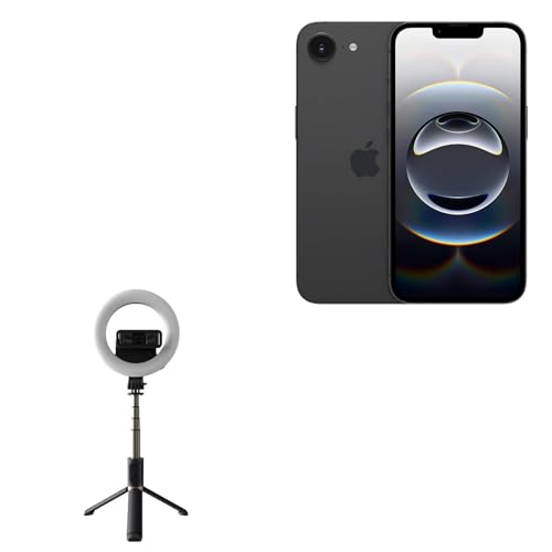 BoxWave Stand and Mount Compatible with Apple iPhone 16e (6.1 in) - RingLight SelfiePod, Selfie Stick Extendable Arm with Ring Light - Jet Black