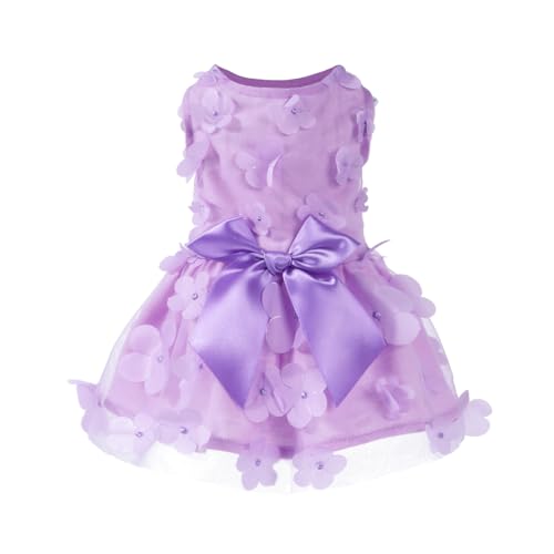 Laifug Dog Dress Puppy Print Princess Dog Dress Cute Party Wear (Purple, L) Large Purple