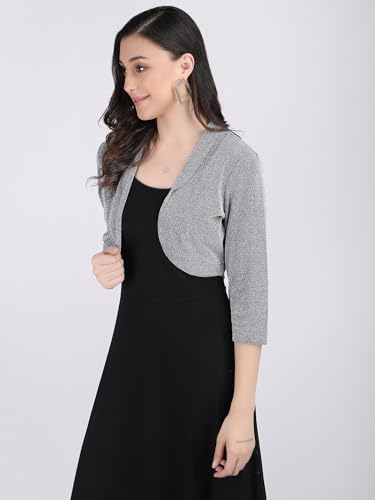 Image of Women's Short Stretchable Shrug with Collar Neckline