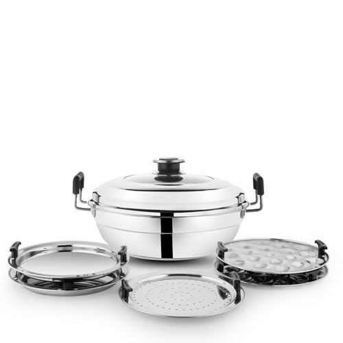 Image of Garuda Induction Multi-Kadai 4-in-1 with Glass Lid, with 7 Plates for Idli, Dhokla, Patra and mini idli