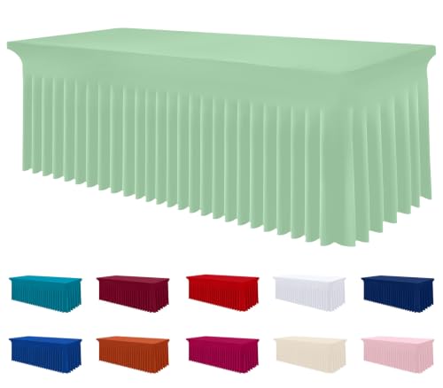 Image of Smiry Spandex Elastic Fitted Table Cloth Skirt for 4FT Rectangle Table | Stretch Washable Table Cloth, Banquet Table Cover for Wedding, Party, Indoor & Trade Shows, (Light Green, 48Lx24Wx30H)
